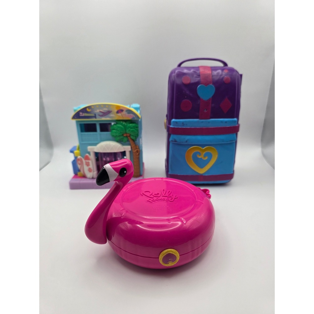 Polly Pocket Flamingo Floatie Backpack & Pollyville House Lot w/ Accessories